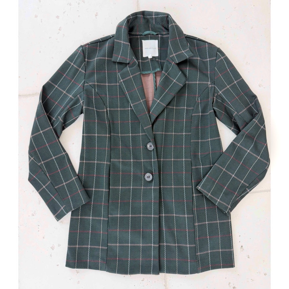 Avec Les Filles Knit Oversized Blazer in Hunter Windowpane